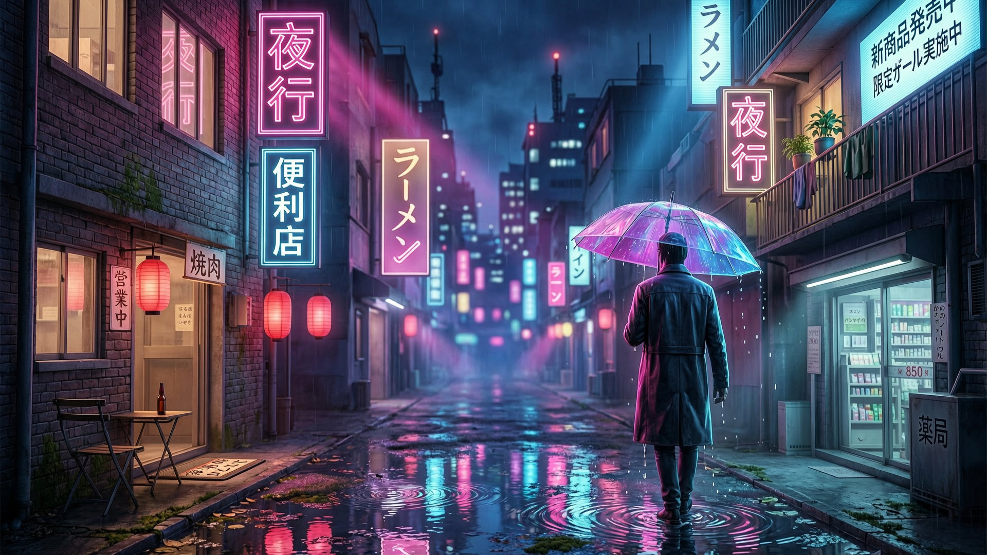 雨夜东京风格小巷