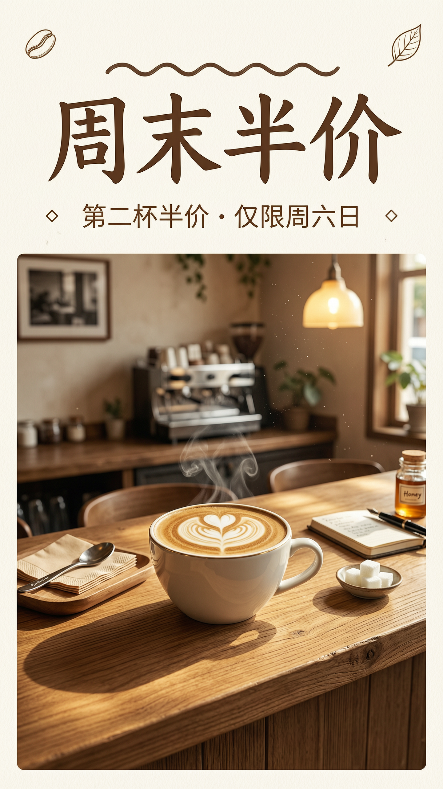 咖啡馆周末促销海报
